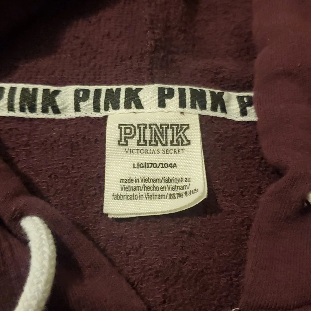 Victoria's Secret PINK Hoodie in Deep Maroon with White Accents Size LARGE - Picture 2 of 7